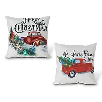 Red Truck LED Christmas Tree Pillow, Set of 2