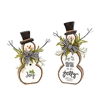 Pine Greeting Snowman Figurines, Set of 2