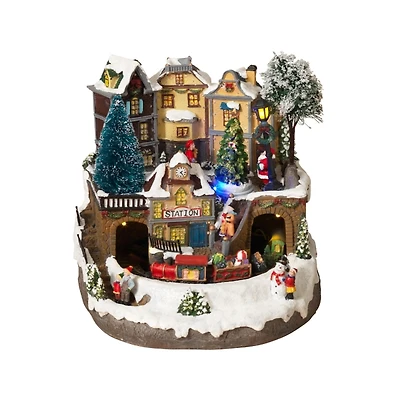 Moving Christmas Train Station Pre-Lit Decoration