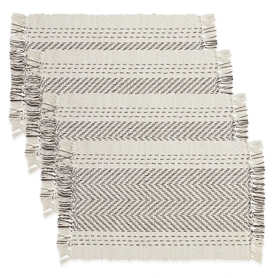 Gray Kantha Stitch Placemats, Set of 4