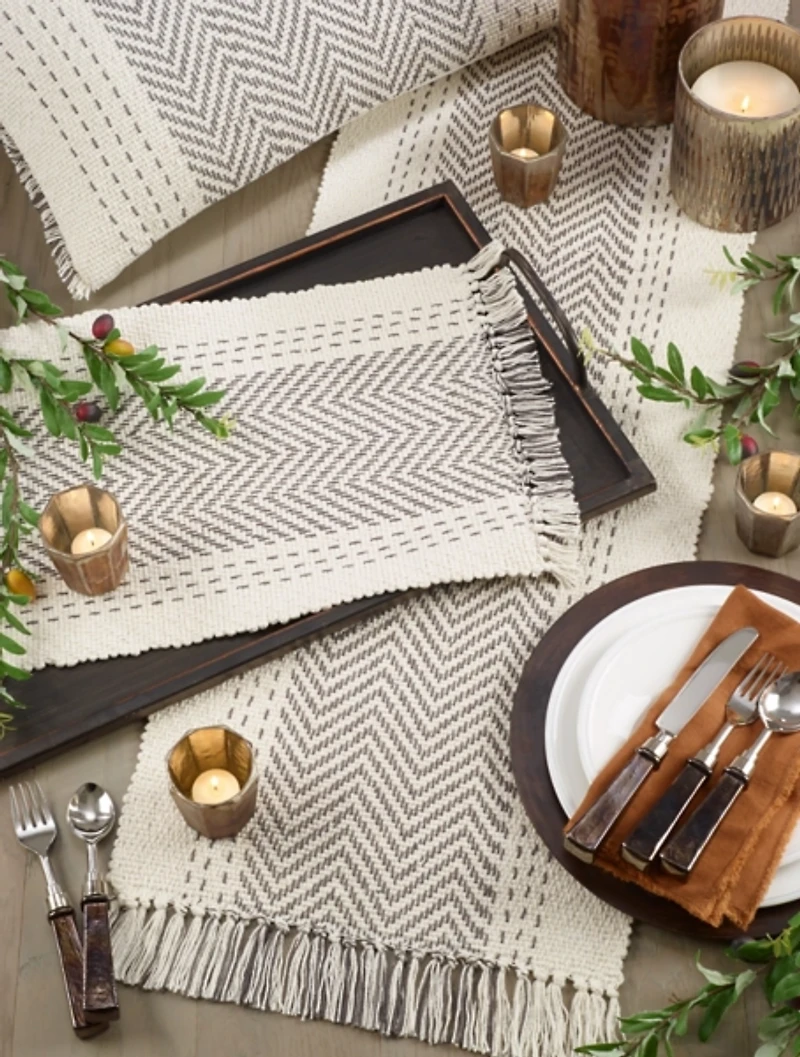 Gray Kantha Stitch Placemats, Set of 4