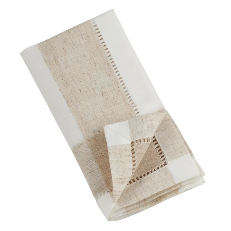 Tan Hemstitch Embroidered Lemon Napkins, Set of 4