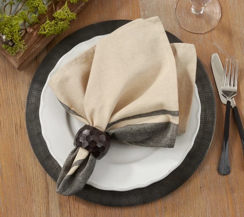 Natural and Black Banded Cotton Napkins, Set of 4