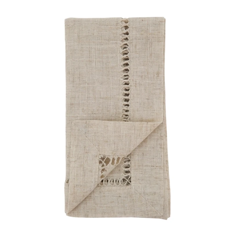 Natural Tan Hemstitch Boarder Napkins, Set of 12