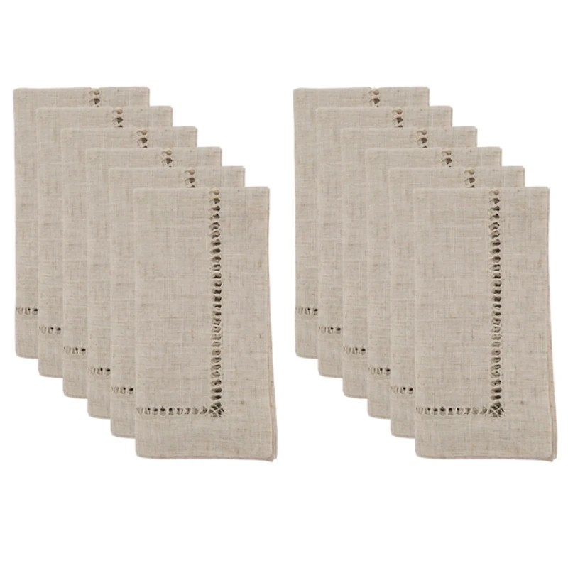 Natural Tan Hemstitch Boarder Napkins, Set of 12