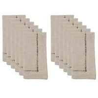 Natural Tan Hemstitch Boarder Napkins, Set of 12