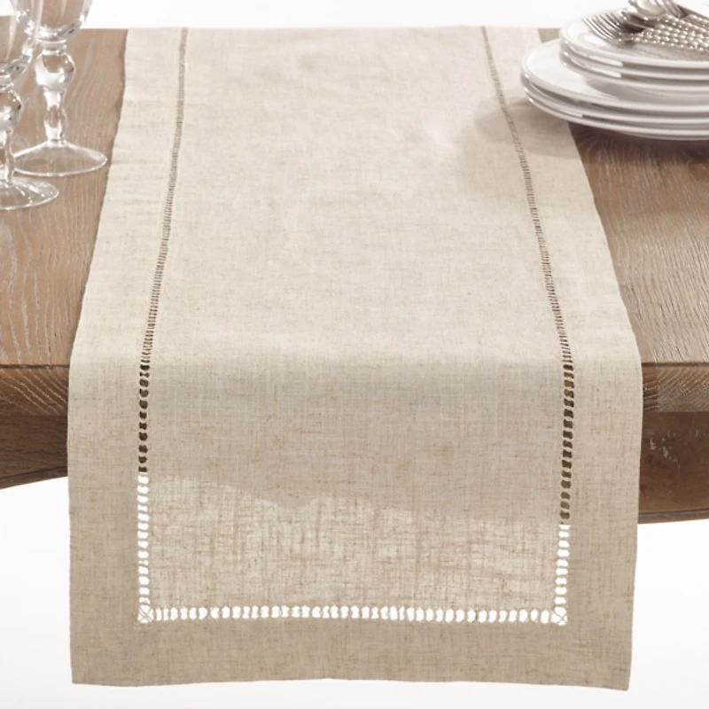 Sand Beige Hemstitch Border Table Runner