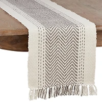 Rich Gray Kantha Stitch Table Runner