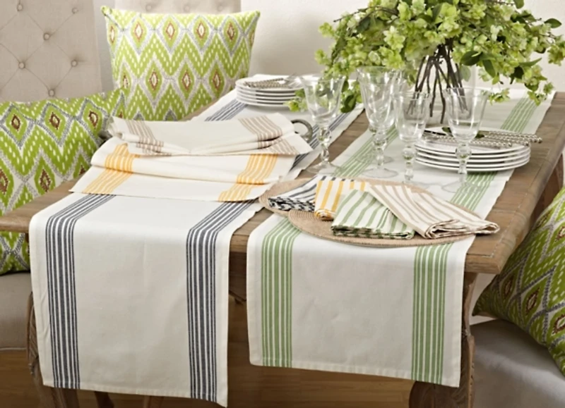 Spring Green Striped Border Table Runner