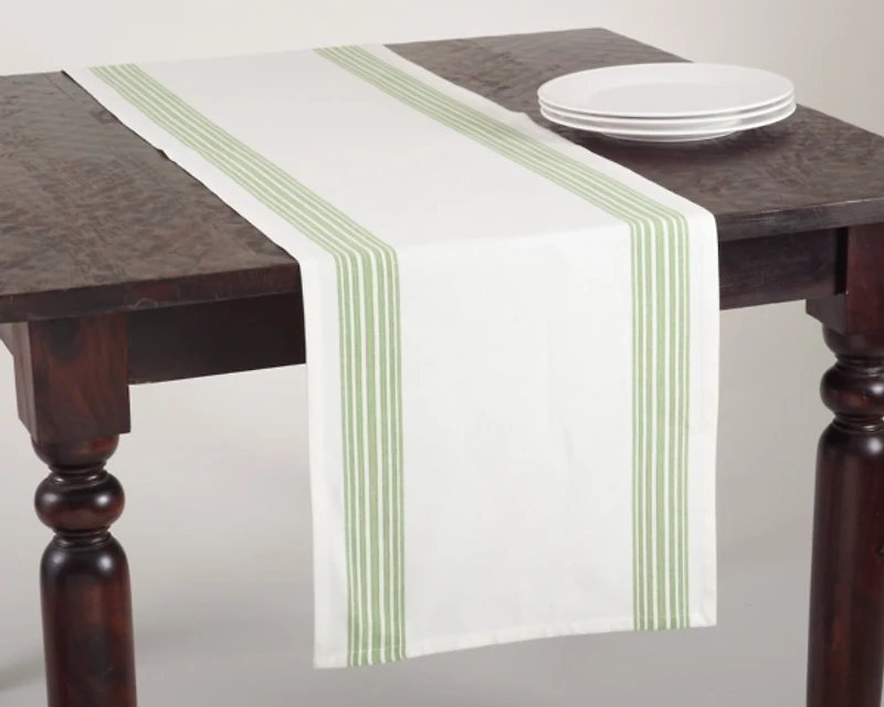 Spring Green Striped Border Table Runner