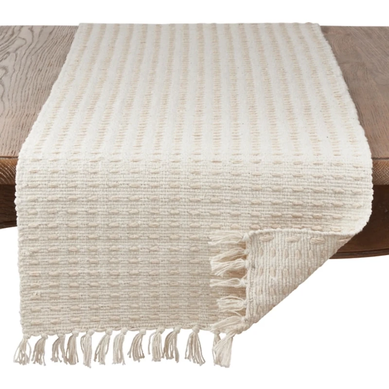 Natural Dashed Woven Long Cotton Runner