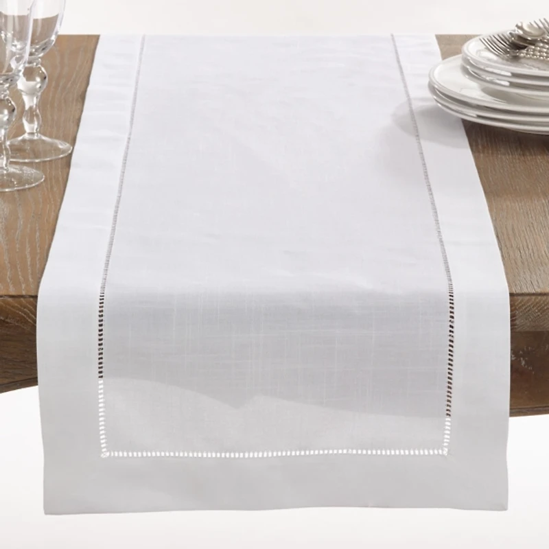 White Classic Hemstitch Border Polyester Runner