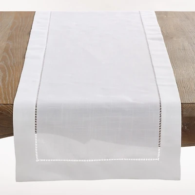 White Classic Hemstitch Border Polyester Runner