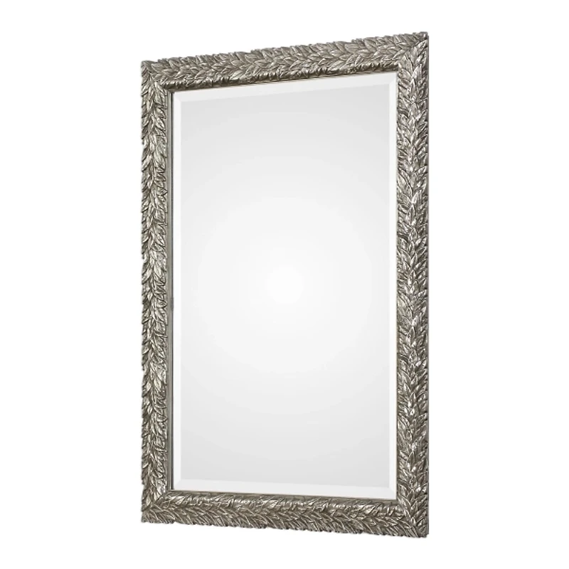 Metallic Silver Flowering Leaf Beveled Wall Mirror