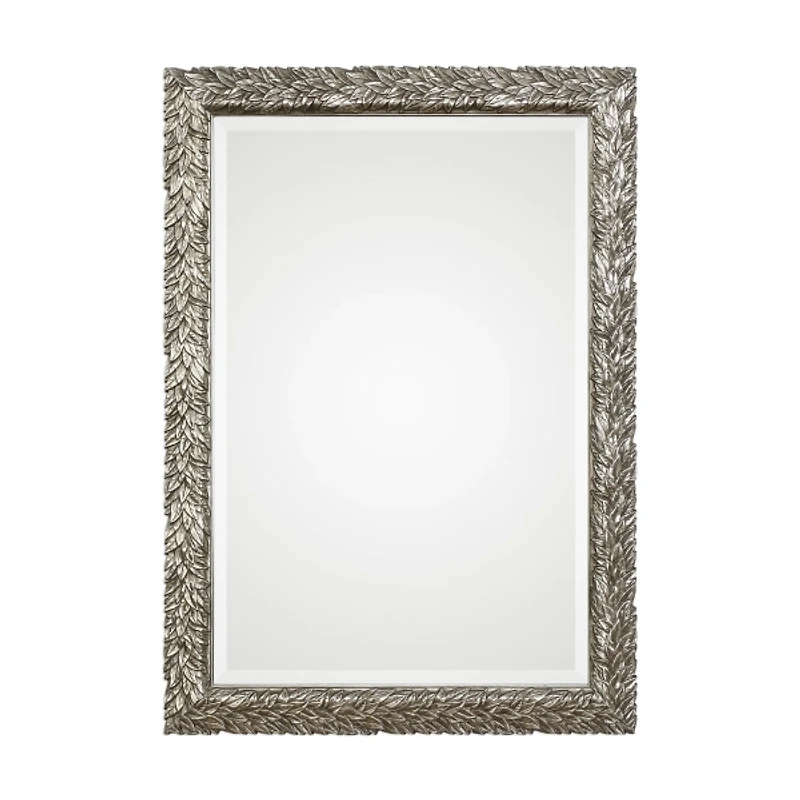 Metallic Silver Flowering Leaf Beveled Wall Mirror