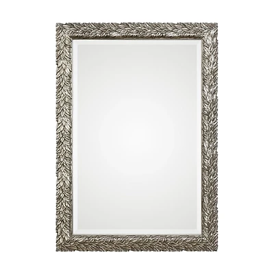 Metallic Silver Flowering Leaf Beveled Wall Mirror