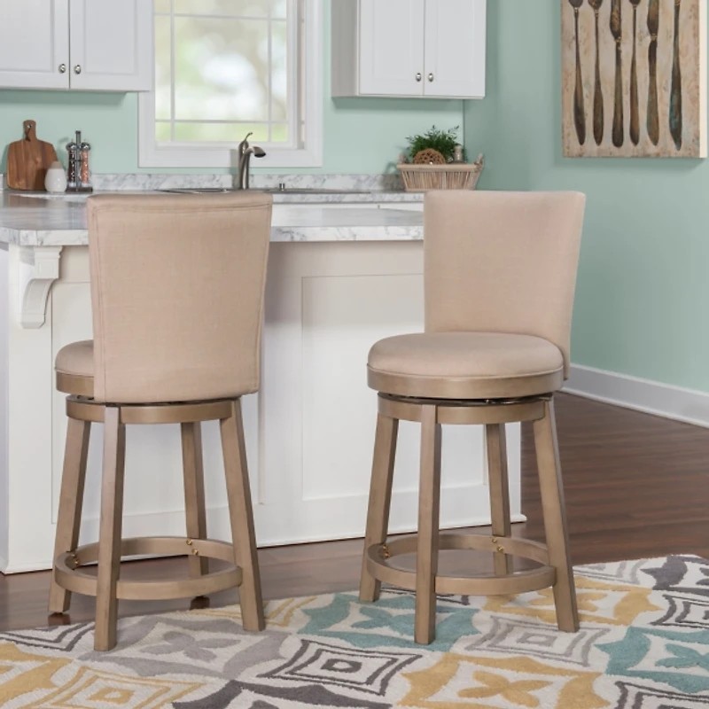 Rustic Taupe Upholstered Swivel Counter Stool