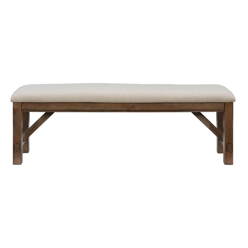Tan Basketweave Upholstered Wood Bench
