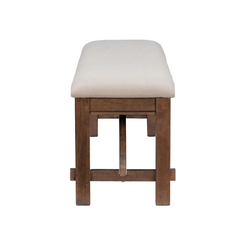 Tan Basketweave Upholstered Wood Bench