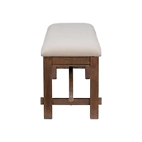 Tan Basketweave Upholstered Wood Bench