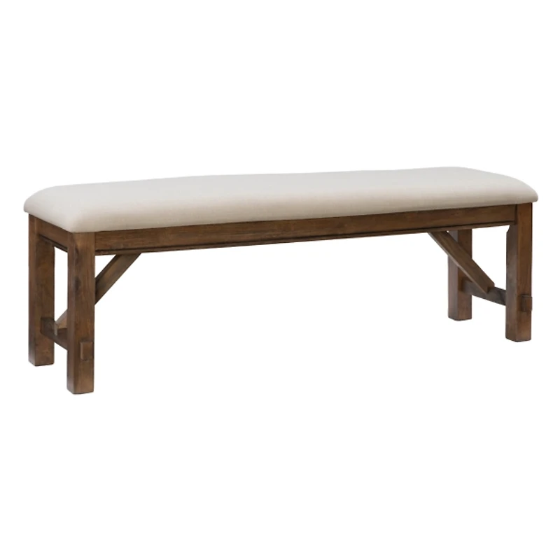 Tan Basketweave Upholstered Wood Bench