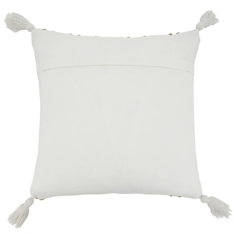 Geometric Woven Jute Tassel Throw Pillow