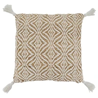 Geometric Woven Jute Tassel Throw Pillow