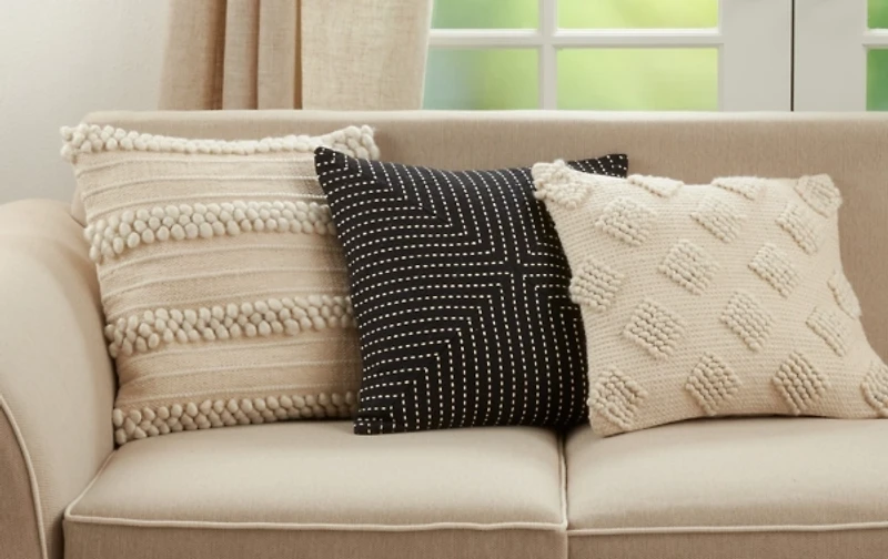 Ivory Striped Pom Pom Pillow