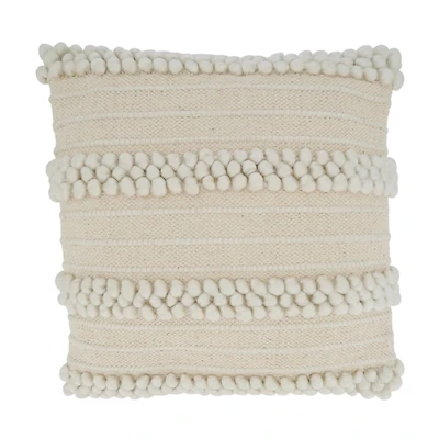 Ivory Striped Pom Pom Pillow