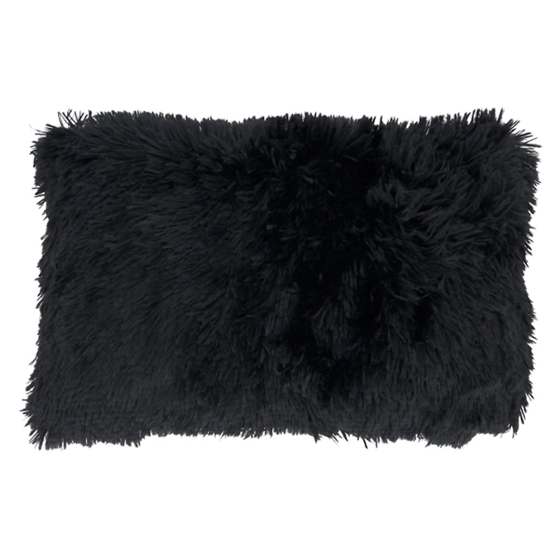 Black Faux Fur Lumbar Pillow