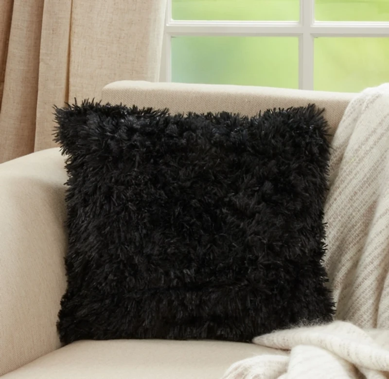 Black Faux Fur Throw Pillow