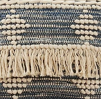 Blue Natural Chindi Fringe Cotton Pillow