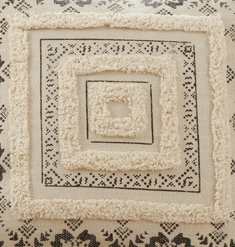 Tufted Geo Boarder Cotton Throw Pillow