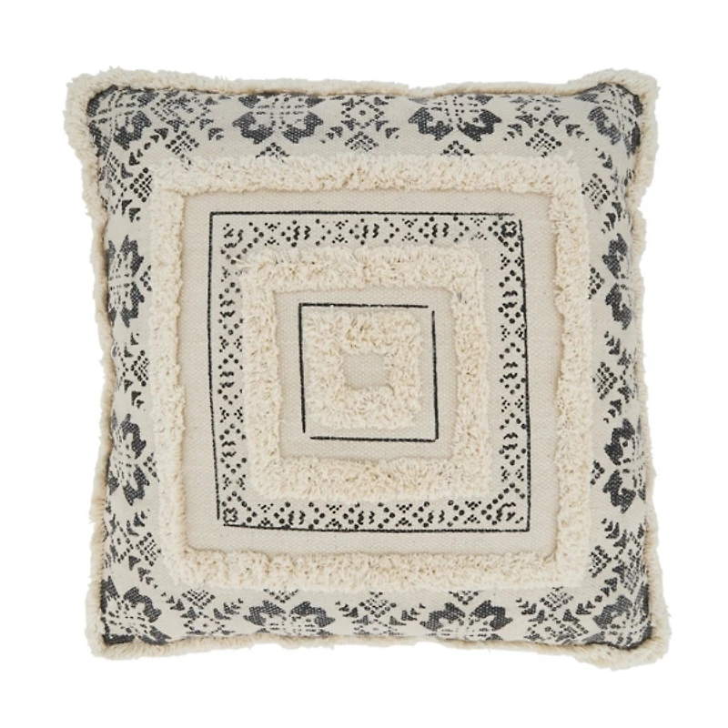 Tufted Geo Boarder Cotton Throw Pillow