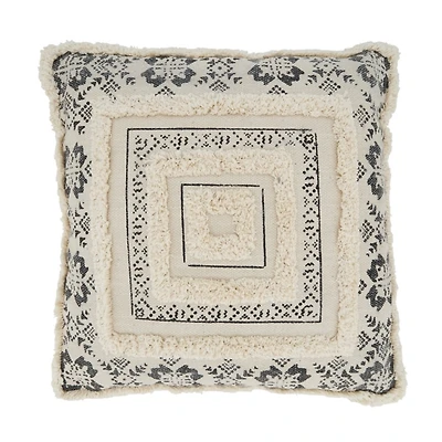 Tufted Geo Boarder Cotton Throw Pillow