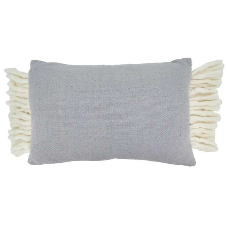 Gray and White Chunky Fringe Lumbar Pillow