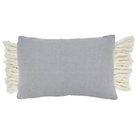 Gray and White Chunky Fringe Lumbar Pillow