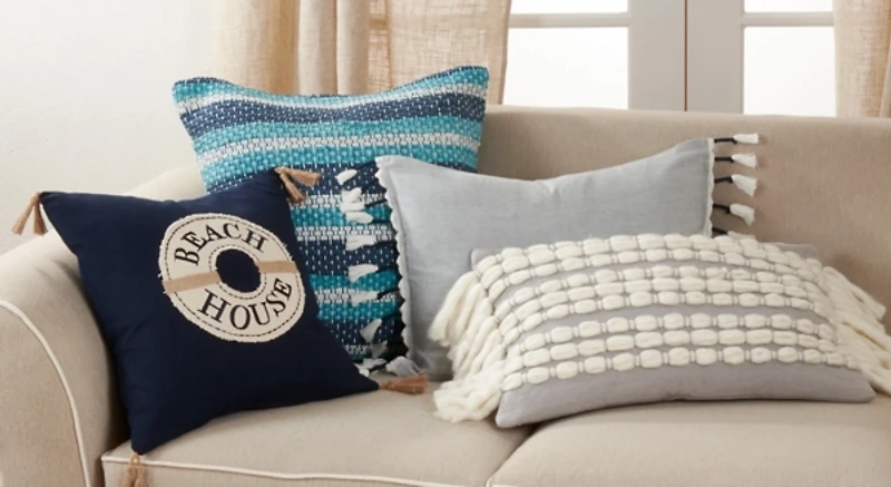 Gray and White Chunky Fringe Lumbar Pillow