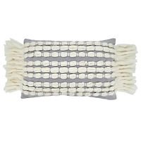 Gray and White Chunky Fringe Lumbar Pillow