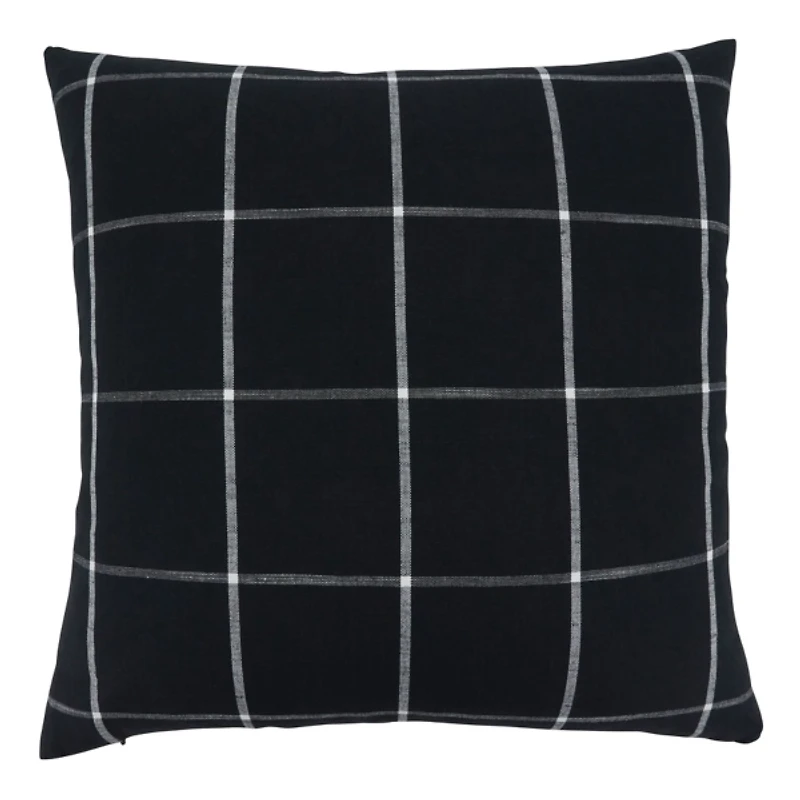 Midnight Black Large Print Plaid Throw Pillow