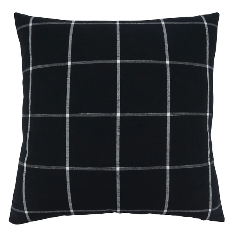 Midnight Black Large Print Plaid Throw Pillow