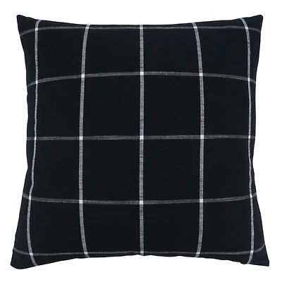 Midnight Black Large Print Plaid Throw Pillow