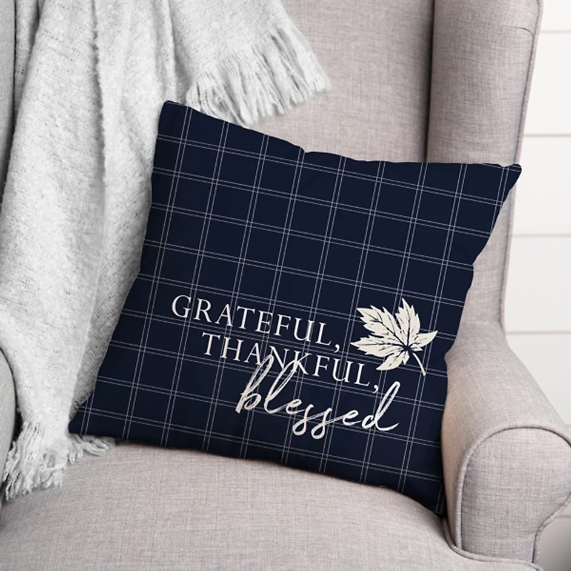 Blue Grateful Thankful Blessed Pillow