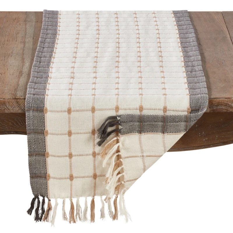 Neutral Woven Windowpane Table Runner