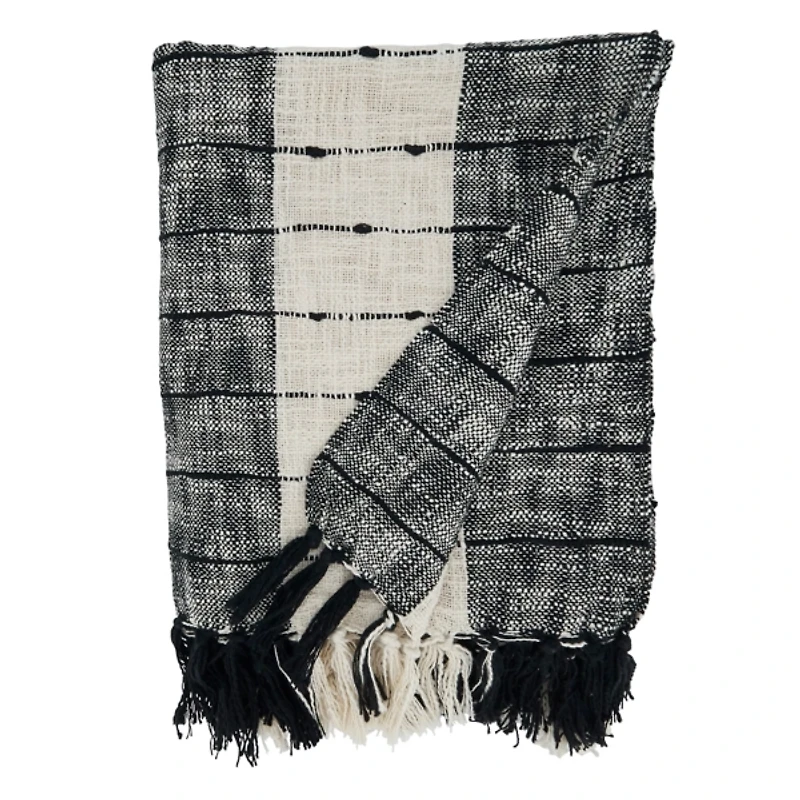 Black Striped Fringe Outdoor Throw