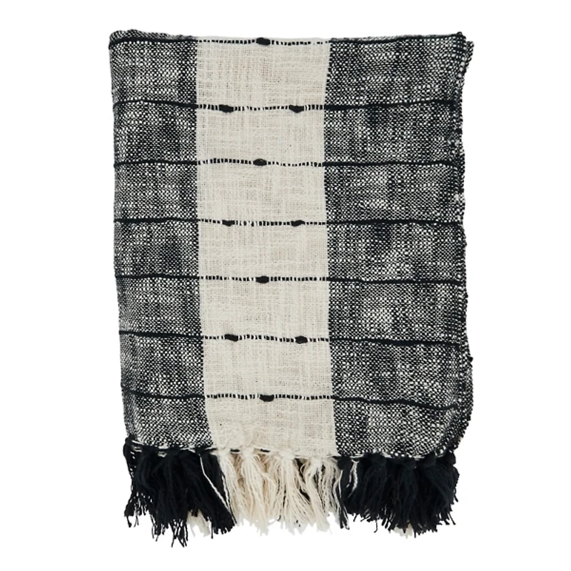 Black Striped Fringe Outdoor Throw