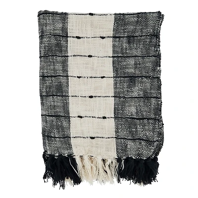 Black Striped Fringe Outdoor Throw