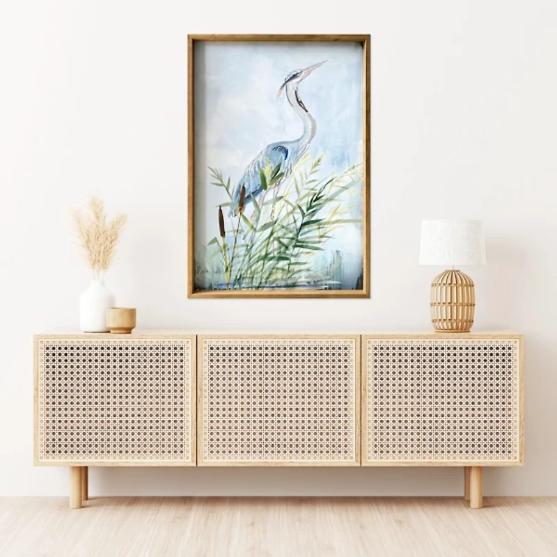 Heron Wood Framed Canvas Art Print