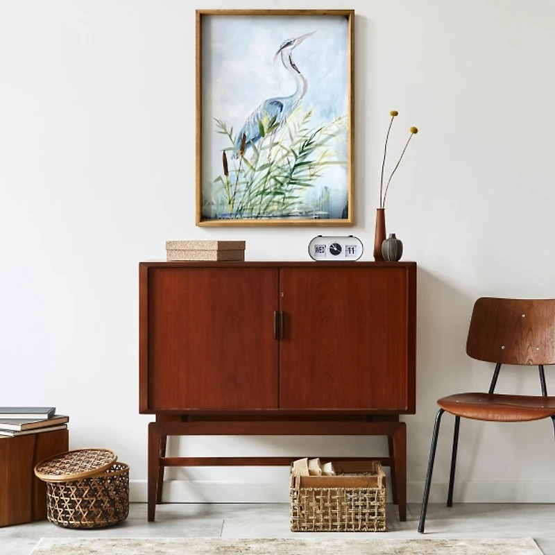 Heron Wood Framed Canvas Art Print