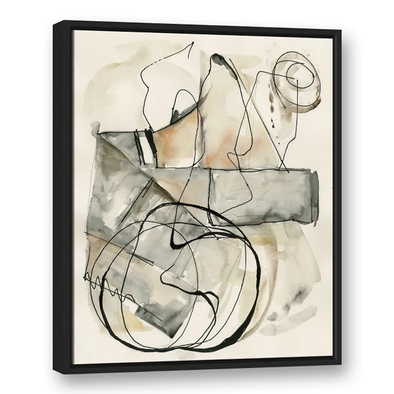 Tan and Black Abstract Framed Canvas Art Print